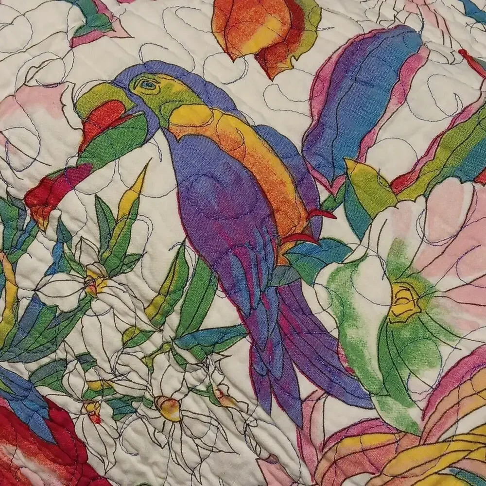 Quilted Parrot Tropical Patchwork Tapestry